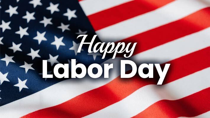 Happy Labor Day with an American flag in the background.