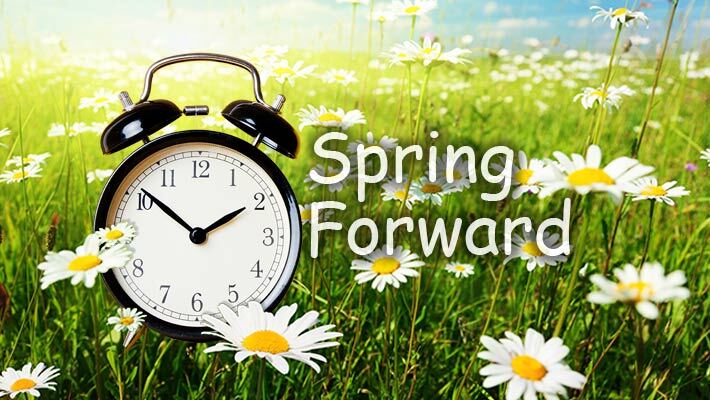 Daylight savings banner with clock in flowers